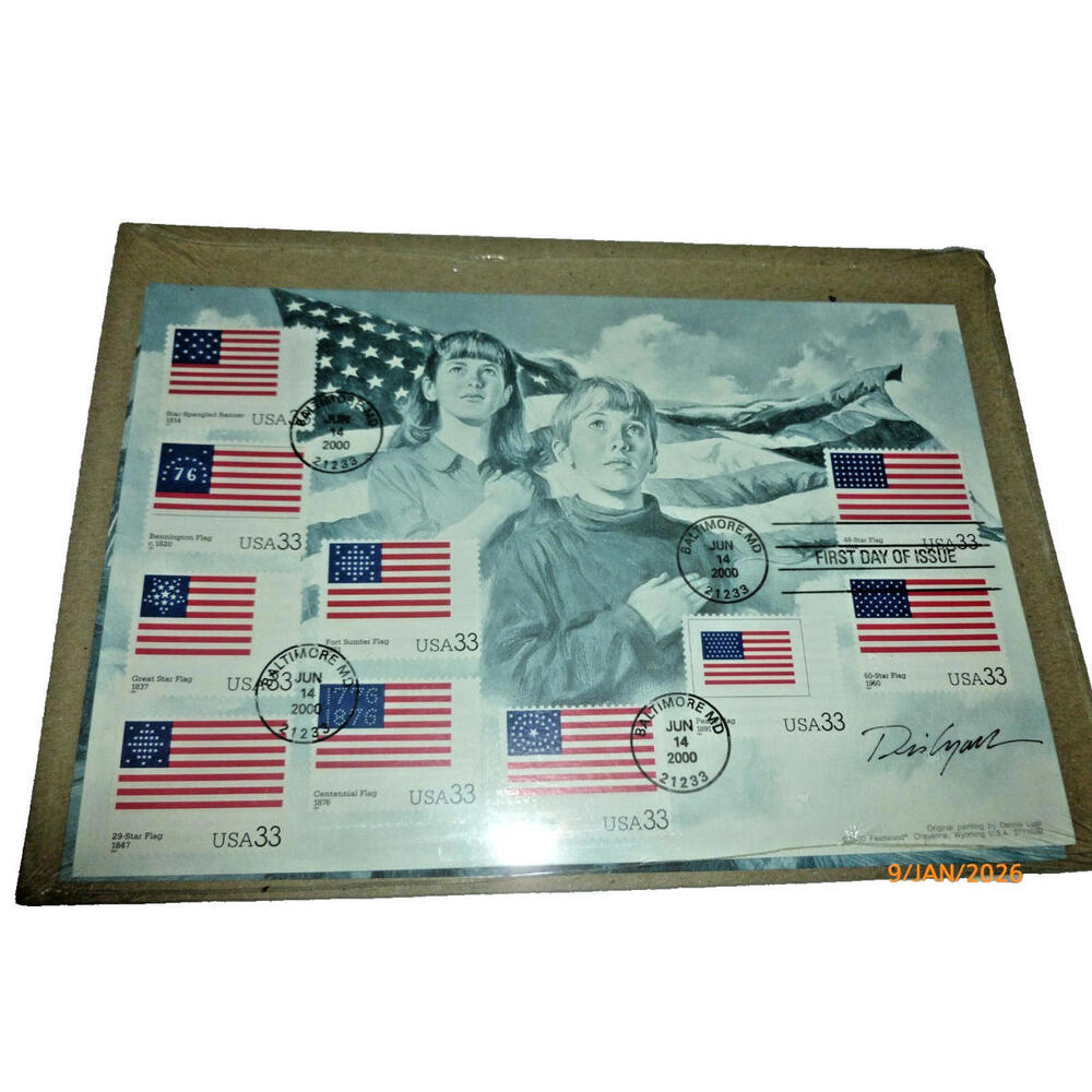 2000 Stars and Stripes First Day of Issue Stamp Sheet Baltimore MD Dennis Lyall